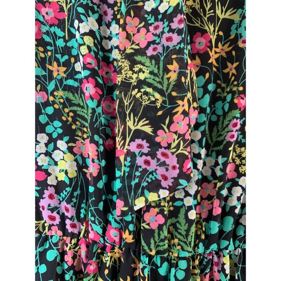 New York & Company Women Dress M Black Floral Tie-Neck Lace Hem Feminine - Picture 3 of 10